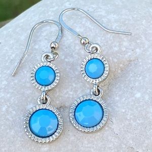 Baby Blue dainty double drop earrings silver tone fashion earrings